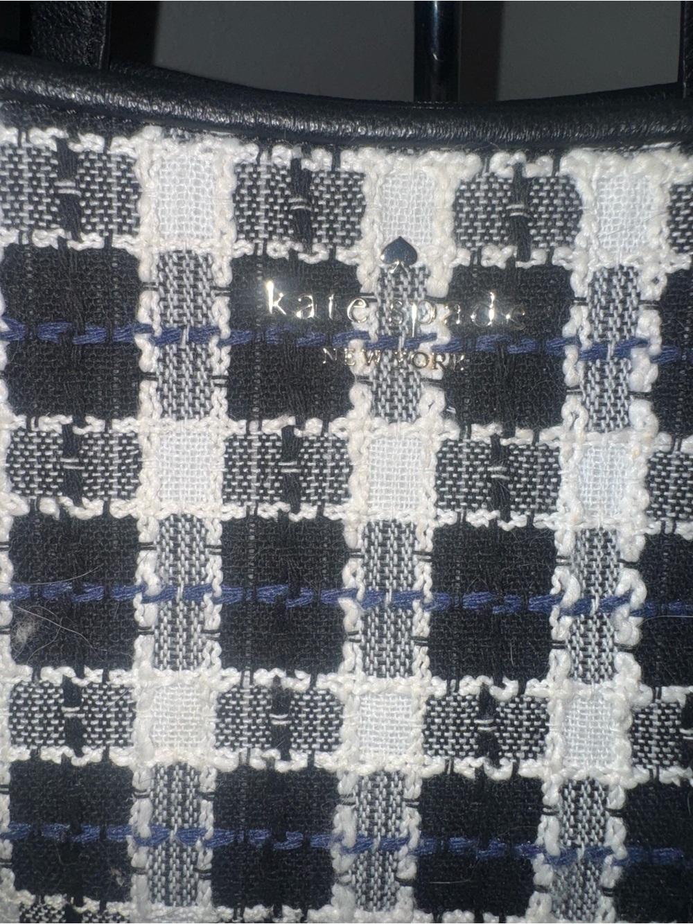kate spade Black and White Plaid Chain-Handle Tote - Picture 2 of 6